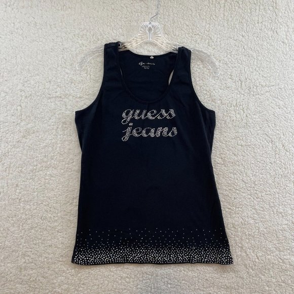 Guess Tops - Y2K 2000s Guess Black Studded Logo Spellout Bimbo McBling Tank Top Womens XL